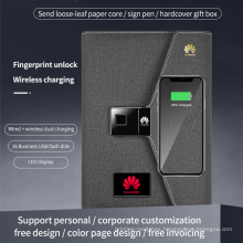 Smart Fingerprint Lock Diary A5 Business Multifunctional Powerbank Notebook with USB Custom Logo